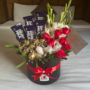 Premium Chocolate Box with Flower Bouquet Combo